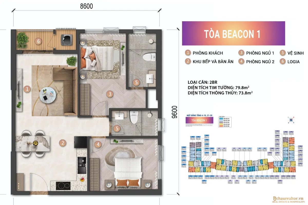 Căn hộ Beacon Tower 2PN góc | View phố và hồ bơi nội khu 1 6f80846f beacon 2pn