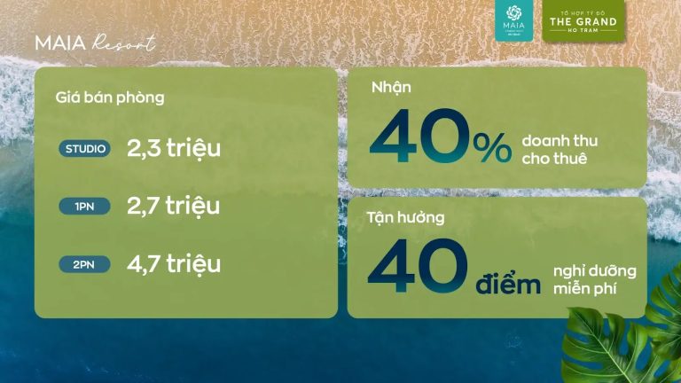 Chương Trình Cho Thuê Maia Resort Hồ Tràm: Nhận 40% Doanh Thu & 40 Điểm Nghỉ Dưỡng Fusion
